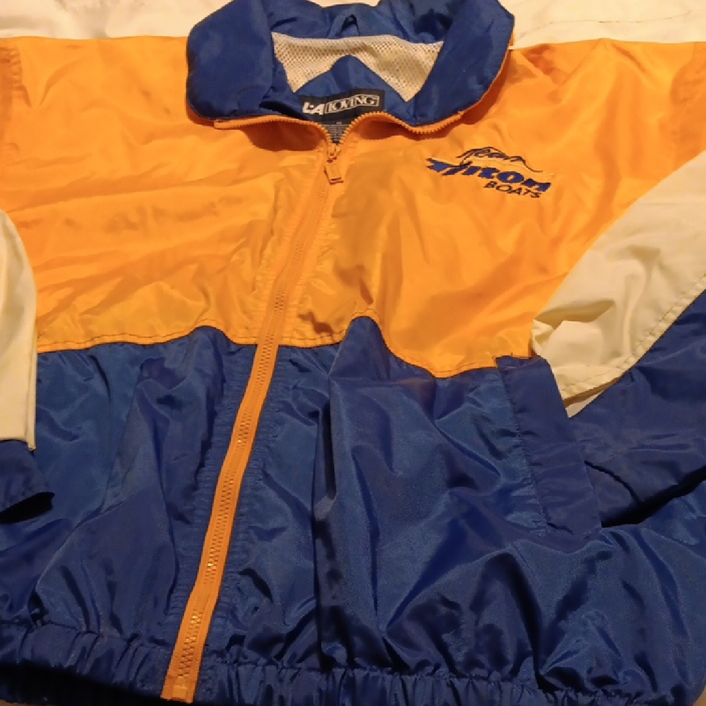 Vibrant Yellow and Blue Mens Xlg Windbreaker Trition Boats